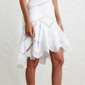 Zimmermann Mercer Fan High‎ Low Skirt White Coastal Cowgirl